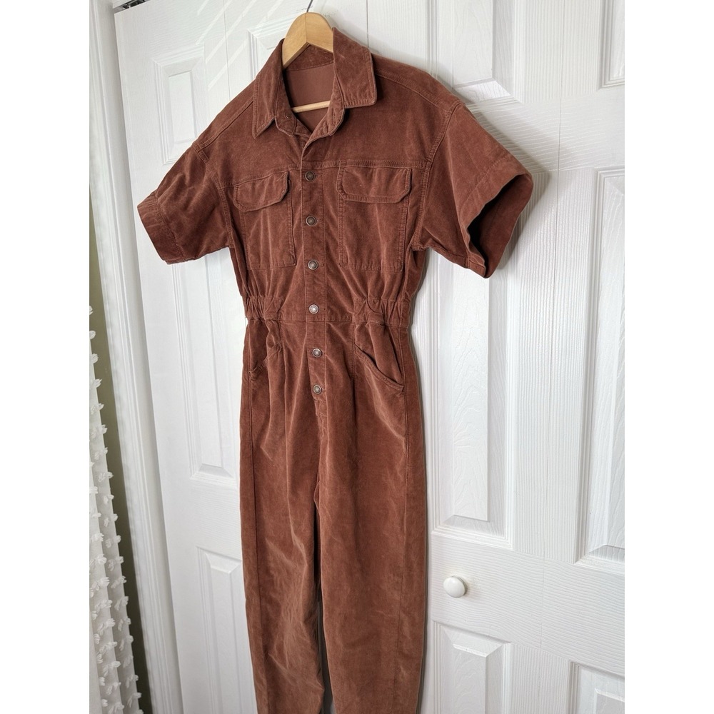 Free People Marci Corduroy Jumpsuit Size M Brown Gingerbread Utility Coverall - Picture 2 of 10
